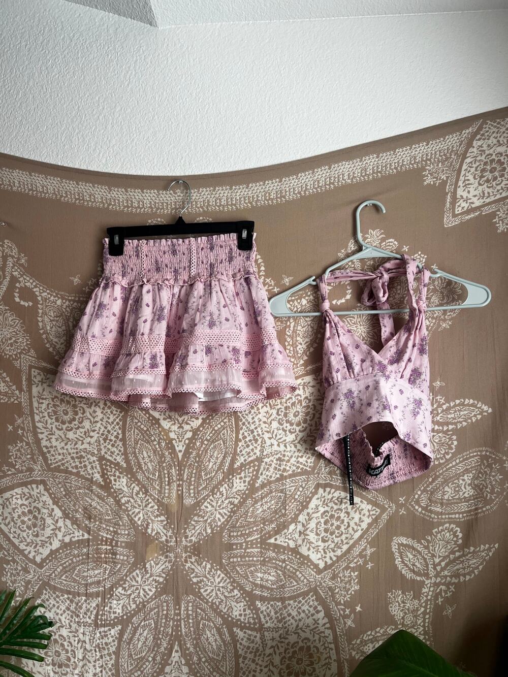 Katie J NYC Girls Pink Floral Halter Top & Ruffle Skirt 2-Piece Set L